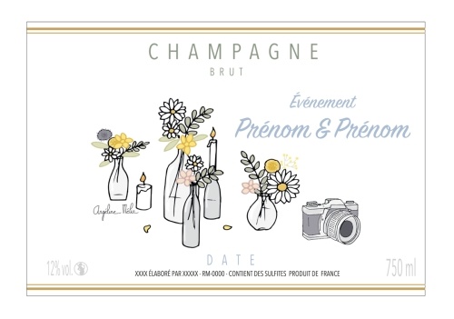 Étiquette sur le thème du mariage pour personnaliser une bouteille de Champagne