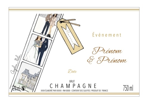Étiquette sur le thème du mariage pour personnaliser une bouteille de Champagne