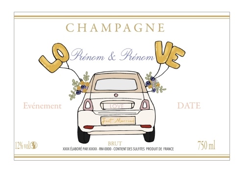 Étiquette sur le thème du mariage pour personnaliser une bouteille de Champagne