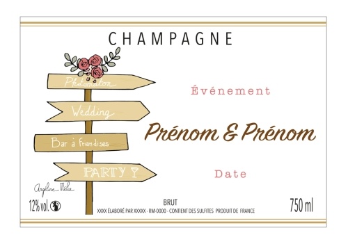 Étiquette sur le thème du mariage pour personnaliser une bouteille de Champagne