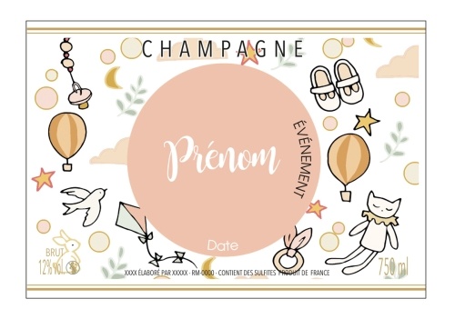 Étiquette de Champagne personnalisée sur le thème de la naissance