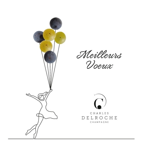 Silhouette féminine stylisée avec des ballons en forme de grains de raisins