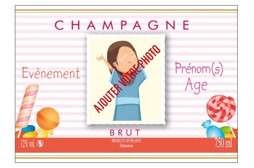 Étiquette adhésive avec deux liserés d'or à chaud pour personnaliser une bouteille de Champagne pour fêter un évènement
