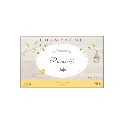 Étiquette avec un décor frais et naturel pour personnaliser une bouteille de Champagne