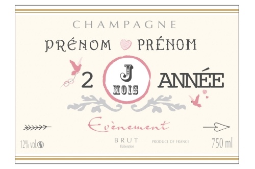 Étiquette crème et rose avec deux liserés d'or à chaud pour bouteille de Champagne pour fêter un évènement