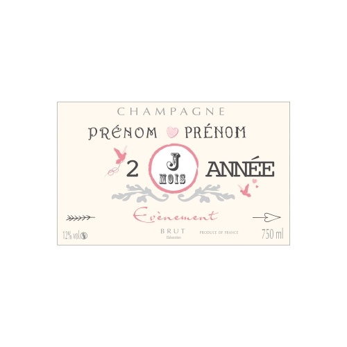Étiquette crème et rose de bouteille de Champagne pour un évènement