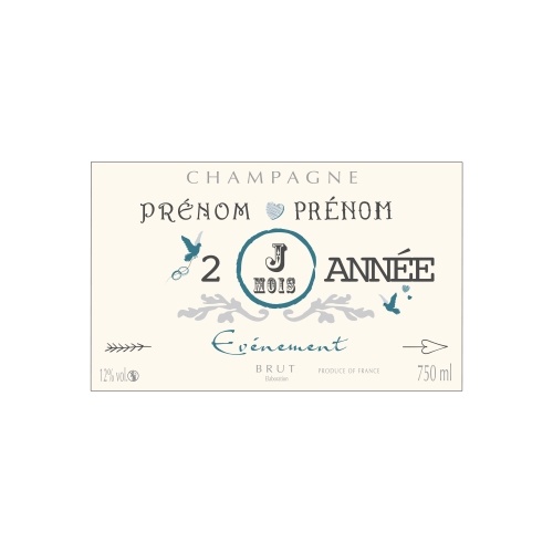 Étiquette crème et bleue de bouteille de Champagne pour un évènement