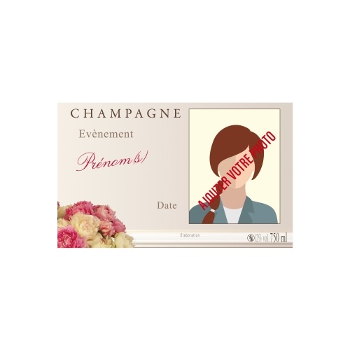 Étiquette aux tons pastels pour habiller une bouteille de Champagne pour un évènement