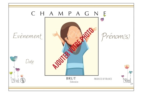 Étiquette adhésive avec deux liserés d'or à chaud de Champagne non-adhésive pour personnaliser sa bouteille