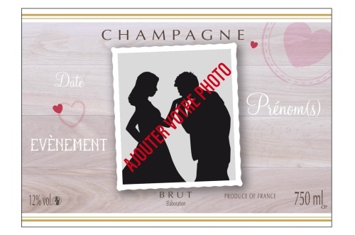 Étiquette adhésive avec deux liserés d'or à chaud de Champagne pour un mariage