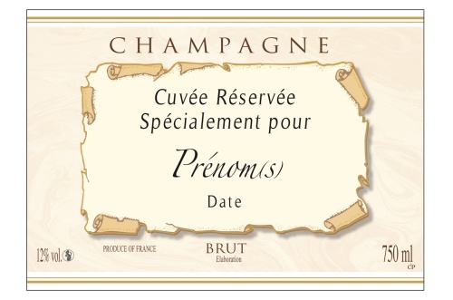 Étiquette de Champagne adhésive avec deux liserés d'or à chaud imitation parchemin