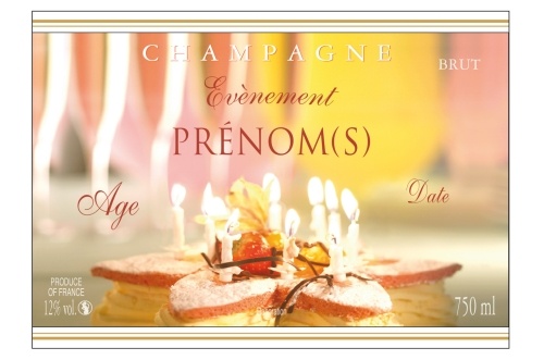 Étiquette adhésive avec deux liserés d'or à chaud pour une bouteille de Champagne pour fêter un anniversaire
