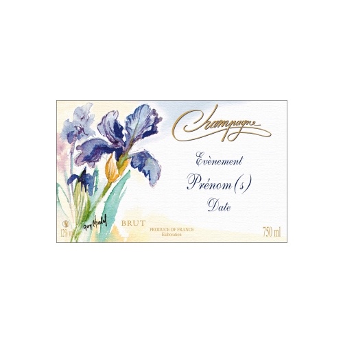Étiquette de Champagne avec le dessin d'une iris