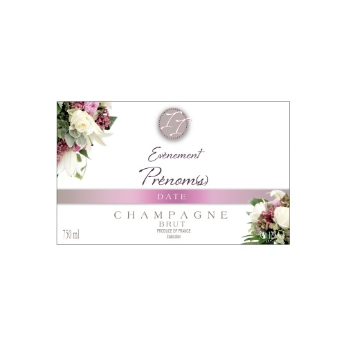 Étiquette de Champagne blanche avec un décor de fleurs