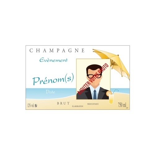 Étiquette de Champagne avec un décor relaxant pour personnaliser une bouteille
