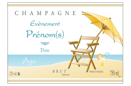 Étiquette de Champagne adhésive avec deux liserés d'or à chaud, avec un décor relaxant pour personnaliser une bouteille