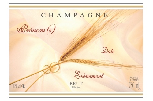 Étiquette adhésive avec deux liserés d'or à chaud de Champagne avec des brins de blé