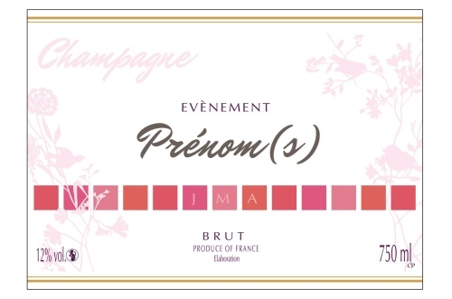 Étiquette adhésive avec deux liserés d'or à chaud de Champagne blanche et rose pour personnaliser une bouteille