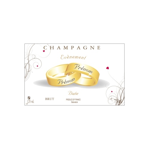 Étiquette pour Champagne non-adhésive avec des alliances pour fêter un mariage