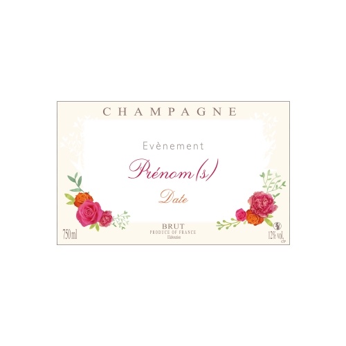 Étiquette crème avec un décor de fleurs pour une bouteille de Champagne
