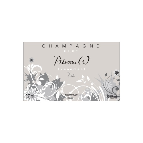 Étiquette beige de Champagne non-autocollante avec des dessins de fleurs grises