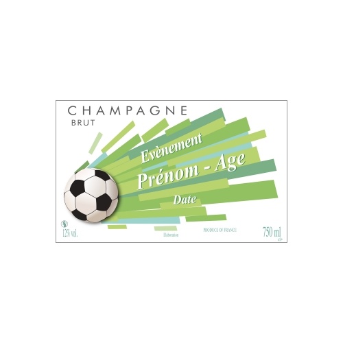 Étiquette de Champagne blanche et verte avec un ballon de football