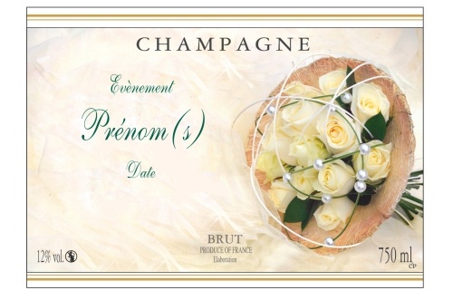 Étiquette adhésive avec deux liserés d'or à chaud de Champagne personnalisée pour un mariage