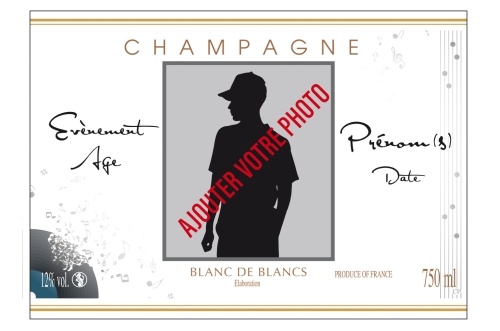 Étiquette adhésive avec deux liserés d'or à chaud pour personnaliser une bouteille de Champagne sur le thème de la musique