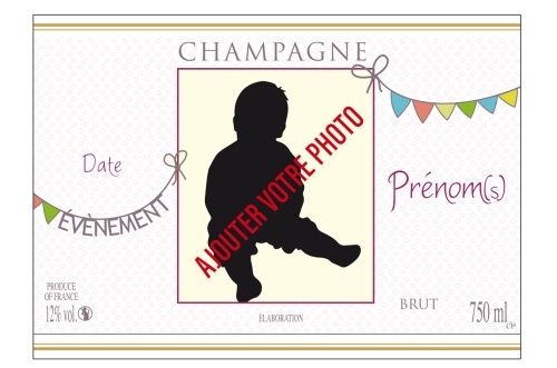 Étiquette adhésive avec deux liserés d'or à chaud, pour personnaliser une bouteille de Champagne pour fêter un évènement