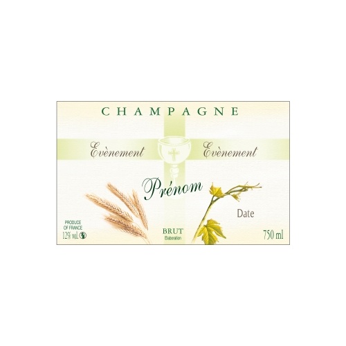 Étiquette de Champagne non-adhésive verte pâle pour célébrer une communion