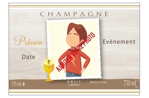 Étiquette de Champagne adhésive avec deux liserés d'or à chaud avec un fond brun possibilité de mettre un photo