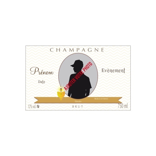 Étiquette de Champagne avec un fond de lignes en zizag crème pour fêter une communion