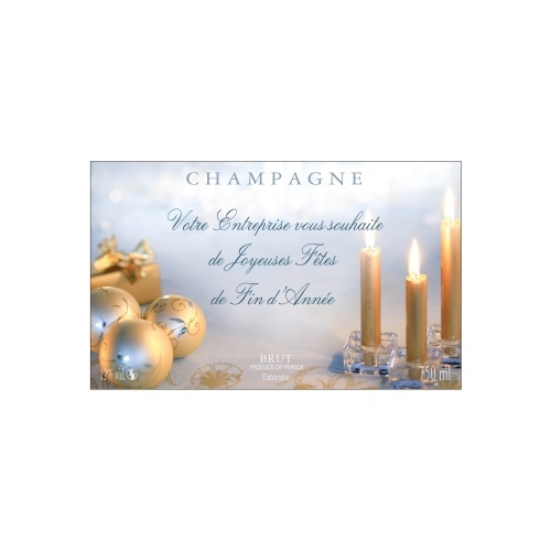 Étiquette de Champagne avec un décor de noël pour fêter la fin d'année