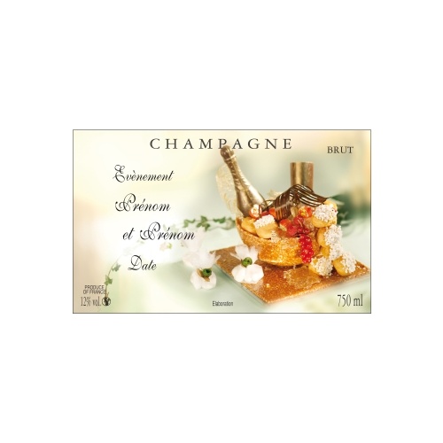 Étiquette de Champagne avec un décor de pièce montée