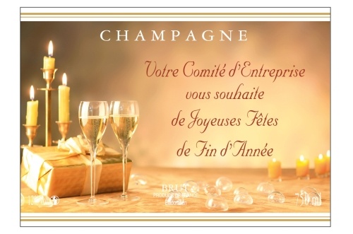 Étiquette de Champagne adhésive avec deux liserés d'or à chaud avec un décor festif pour personnaliser une bouteille