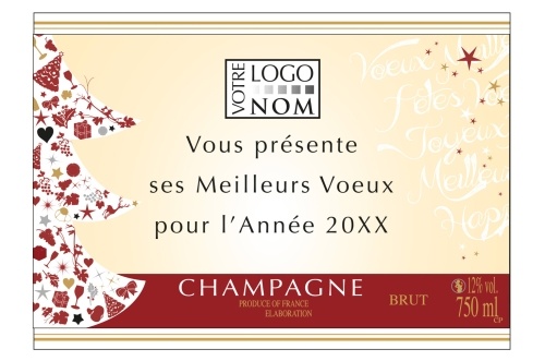 Étiquette de Champagne adhésive avec deux liserés d'or à chaud dans les tons rouge et crème pour personnaliser une bouteille
