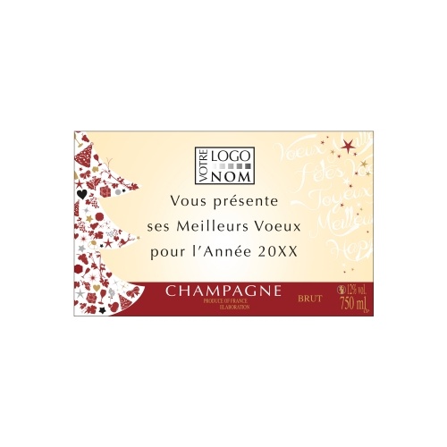 Étiquette de Champagne dans les tons rouge et crème pour personnaliser une bouteille