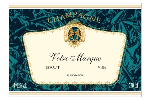 Étiquette de Champagne traditionnelle adhésive avec deux liserés d'or à chaud