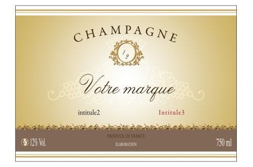 Étiquette de Champagne traditionnelle adhésive avec deux liserés d'or à chaud