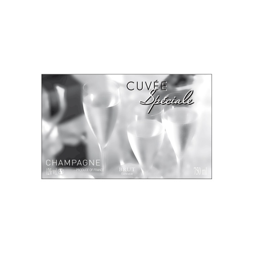 Étiquette de Champagne non-adhésive avec un décor de flûte en noir et blanc