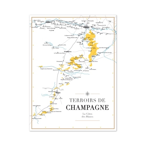 Affiche format A3 d'une carte géographique des terroirs en Champagne