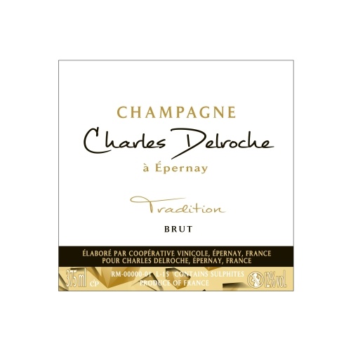 Étiquette de Champagne blanche avec une bande noire et une bande dorée