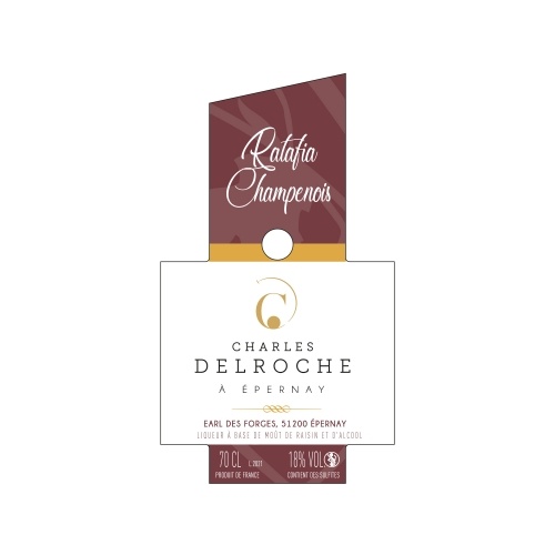 Étiquette verticale crème et bordeaux pour du Ratafia champenois