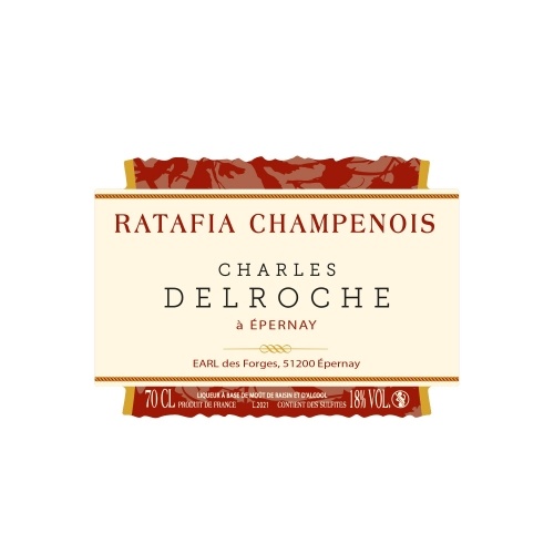 Étiquette bordeaux et crème pour une bouteille de Ratafia Champenois