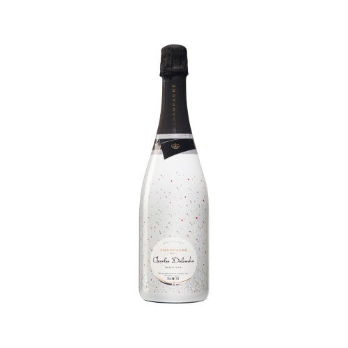 Sleeve blanc avec des petits symboles sur une bouteille de Champagne